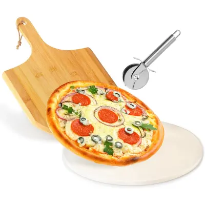 Komplet za pico s kamnito ploščo, bambusovo lopatico in nožem