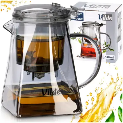 Stekleni čajnik z infuzorjem iz nerjavnega jekla, 730ml