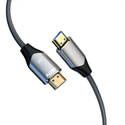 HDTV 2.1 HDMI kabel 8K@60Hz, pleten najlon, srebrn — 48Gbps, eARC, VRR, ALLM, QMS, QFT, 1.5/3/5/10 m  3 m
