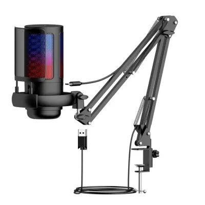 USB igralni mikrofon z RGB osvetlitvijo, nastavljivim nosilcem Black