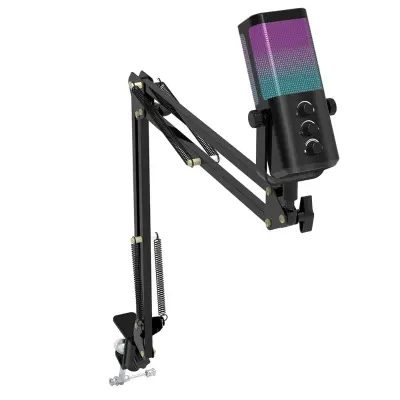 USB igralni mikrofon z boom arm, RGB, plug-and-play, 3.5mm Black