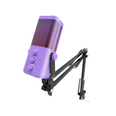USB igralni mikrofon z boom arm, RGB, plug-and-play, 3.5mm Purple