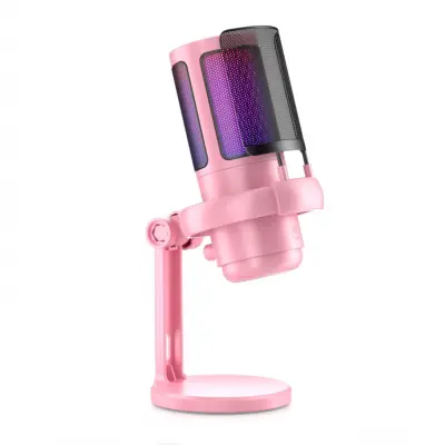 USB kondenzatorski mikrofon z RGB, brez zakasnitve in 3.5mm vhod Pink
