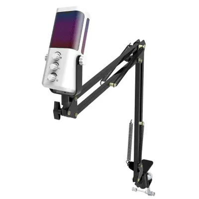 USB igralni mikrofon z boom arm, RGB, plug-and-play, 3.5mm White
