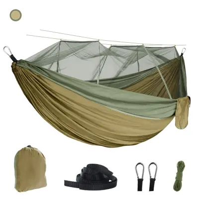 Dvojna kamping viseča mreža z vgrajeno mrežo proti komarjem Khaki camouflage