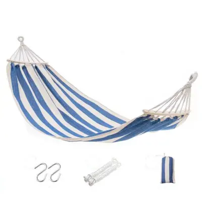 Platnena viseča mreža iz poli-bombaža, 200kg, modro-bela Blue + White