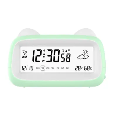Polnilna mačja budilka z nočno lučjo, prikazom temperature in dremežem Green