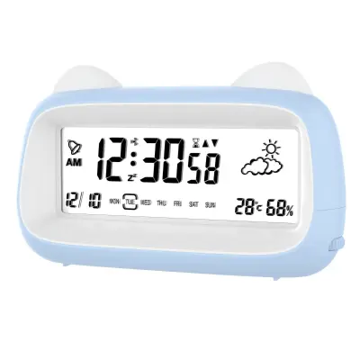 Polnilna mačja budilka z nočno lučjo, prikazom temperature in dremežem Blue