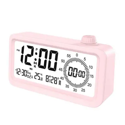 Polnilna pametna budilka z LCD, nočno lučjo in časovnikom Pink