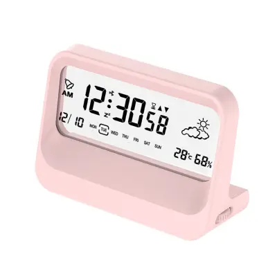 Digitalna študentska budilka z temperaturo, vlažnostjo in štoparico Pink