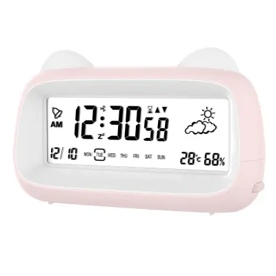 Polnilna mačja budilka z nočno lučko in prikazom temp. in vlažnosti Pink