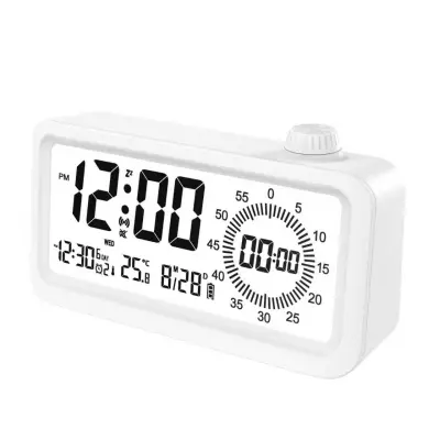 Polnilna pametna budilka z LCD, nočno lučjo in časovnikom White