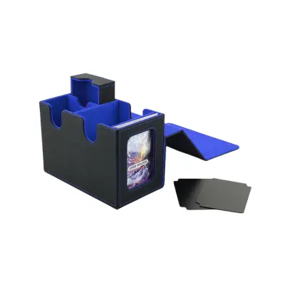 Premium PU usnjena škatla za karte z žametom, 160 kart Blue+Black