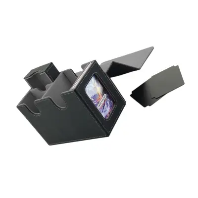 Premium PU usnjena škatla za karte z žametom, 160 kart Black+Grey