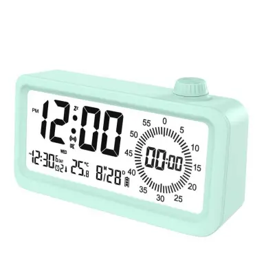 Polnilna pametna budilka z LCD, nočno lučjo in časovnikom Green