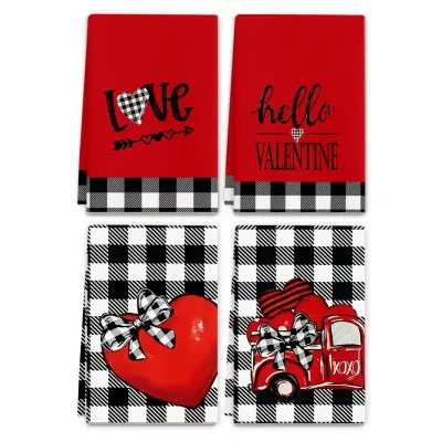 4x brisače za Valentinovo iz poliestra - večnamenske kuhinjske