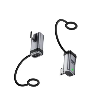 2-Pack 240W 120Gbps USB-C ženski na USB-C moški kotni adapter z vrvico Silver