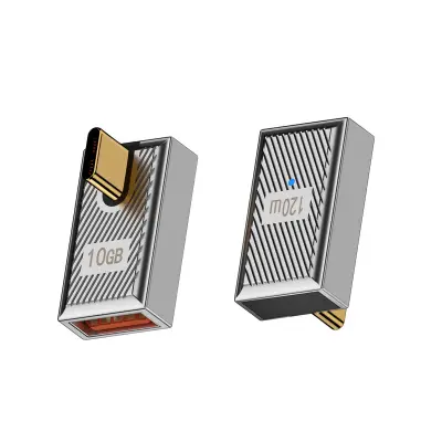 USB A ženski na USB C moški adapter 120W s svetlobnim indikatorjem, cinkova zlitina