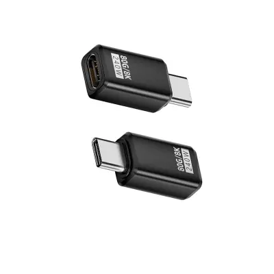 240W 80Gbps USB-C ženski na moški adapter - ravni priključek (2 kosa) Black