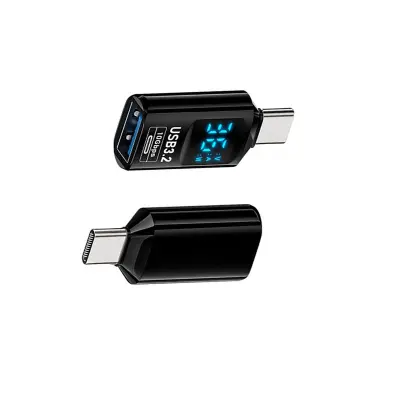 USB-A ženski na Type-C moški adapter s prikazovalnikom – 2 kosa, črna
