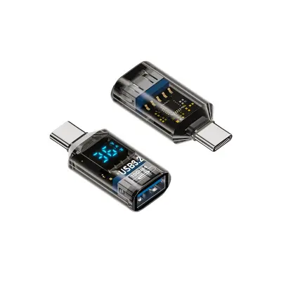USB-A na Type-C adapter s prikazovalnikom, 36W, 10Gbps, prozoren črn (2 kosa)