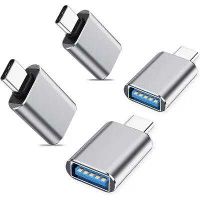 4-Pack USB-C na USB 3.0 Adapter - Visoka hitrost prenosa podatkov in pretvornik za polnjenje Silver