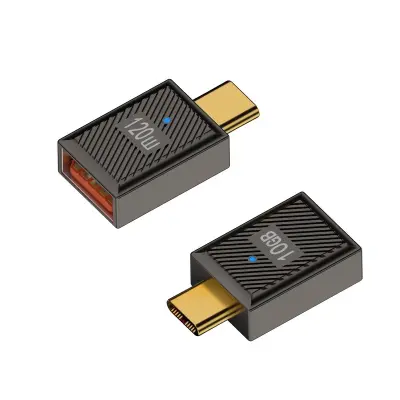 USB A Female to USB C Male Adapter 120W with Indicator Light - Zinc Alloy