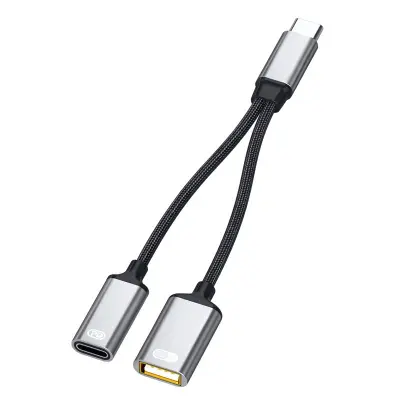 Vsestranski 2-v-1 adapter 27W: Type-C na USB in avdio za hitro polnjenje