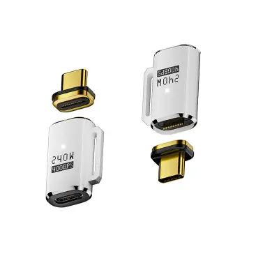 Magnetni adapter: USB-C ženski na USB-C moški ravni priključek, 240 W magnetno polnjenje White