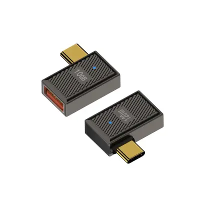 USB A ženski na USB C moški adapter 120W s stranskim upogibom