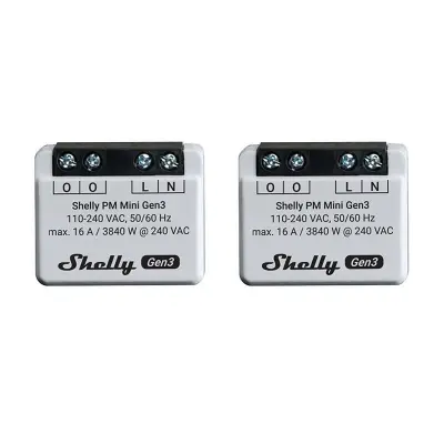 SHELLY KOMPLET KRMILNIKOV 2 PM MINI GEN3 ZA AVTOMATIZACIJO WIFI BLUETOOTH