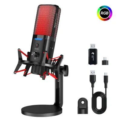 Dvojni način brezžični in žični gaming mikrofon z RGB osvetlitvijo