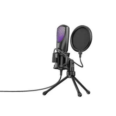 RGB igralni mikrofon z zložljivim stativom, filtrom in USB