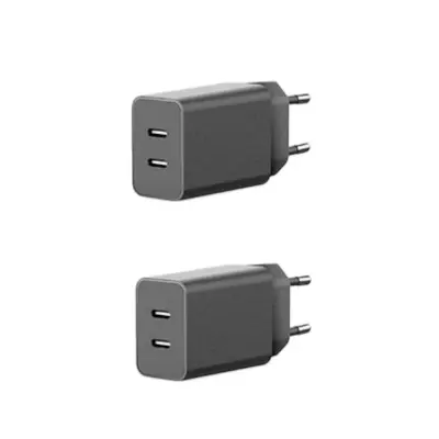 5V 2A EU dvojni USB-C zidni adapter 2-pack, V0 ohišje Black