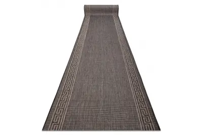 Preproga v videzu sisala SION 20446 Okvir, Grški ključ plosko tkanje natural temno bež 120 120x680 cm