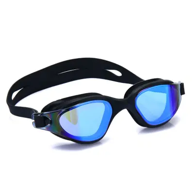 Enodelna silikonska plavalna očala z HD UV lečo in etuijem Black+Blue