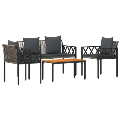 vidaXL Zunanji pohištveni set 4 pcs Siva in temno siva poli ratan