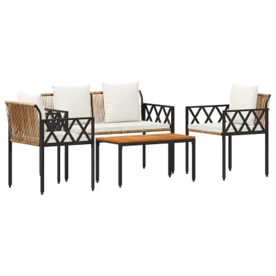 vidaXL Zunanji pohištveni set 4 pcs Rjava in krem bela poli ratan