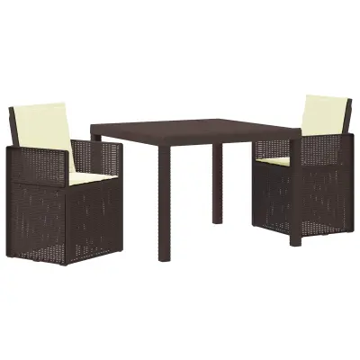 vidaXL Komplet za jedilnico v vrtu z blazino 3 pcs Rjava in krem PP