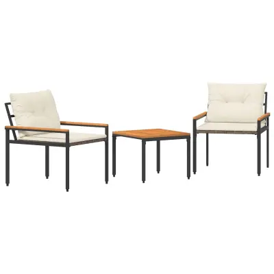 vidaXL Zunanji pohištveni set 3 pcs Kremno bela poli ratan