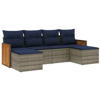 vidaXL 6-delni vrtni komplet sedežnih garnitur z blazinami siv poli ratan