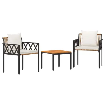 vidaXL Zunanji pohištveni set 3 pcs Rjava in krem bela poli ratan