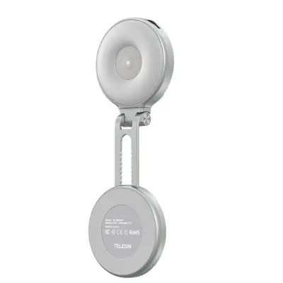 Magnetna mini LED-svetilka za selfie za telefon — 3 barvne temperature, polnilna 220 mAh, vrtljivo raztegljivo žepno ogledalo Siva