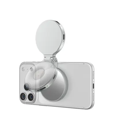 Magnetna mini LED-svetilka za selfie za telefon — 3 barvne temperature, polnilna 220 mAh, vrtljivo raztegljivo žepno ogledalo Srebrna