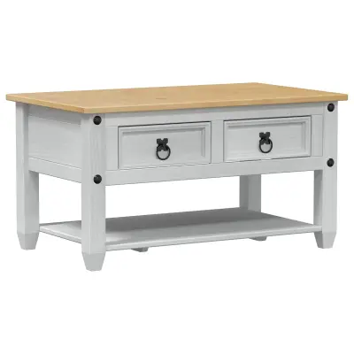 vidaXL Klubska miza s predalom Bela 85 x 50 x 45 cm Masivno borovo les