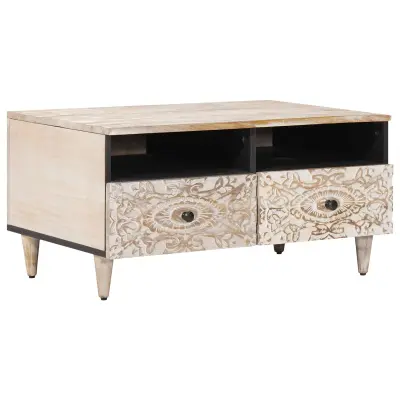 vidaXL Klubska miza s predalom Bela 80 x 54 x 40 cm Masiven les manga