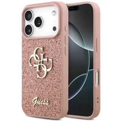 OVITEK GUESS FIXED GLITTER VELIK 4G ZA IPHONE 17 PRO LUKSUZNI DIZAJNERJI