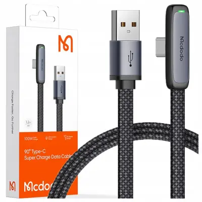 MCDODO USB-C KABEL POD KOTOM ZA HITRO POLNJENJE USB TIPA C 6A 100W ČRNEGA RAZMERJA 2M
