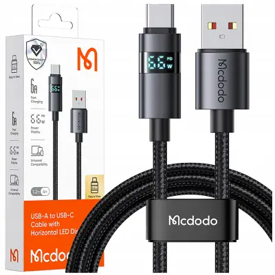 MCDODO KABEL Z ZASLONOM USB-C HITRO POLNJENJE USB TIPA C 5A 66W 1M