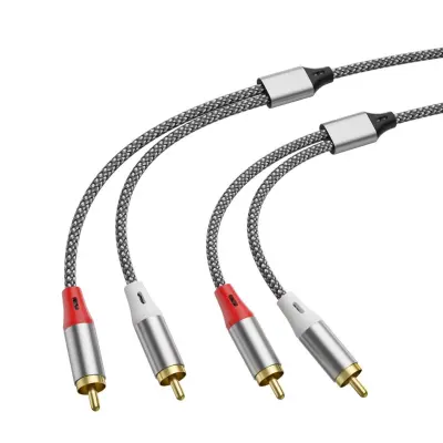 Dvoparni pleteni stereo avdio kabel 2RCA na 2RCA – zlitinski konektorji, visoko učinkovit izhod  2,3 m